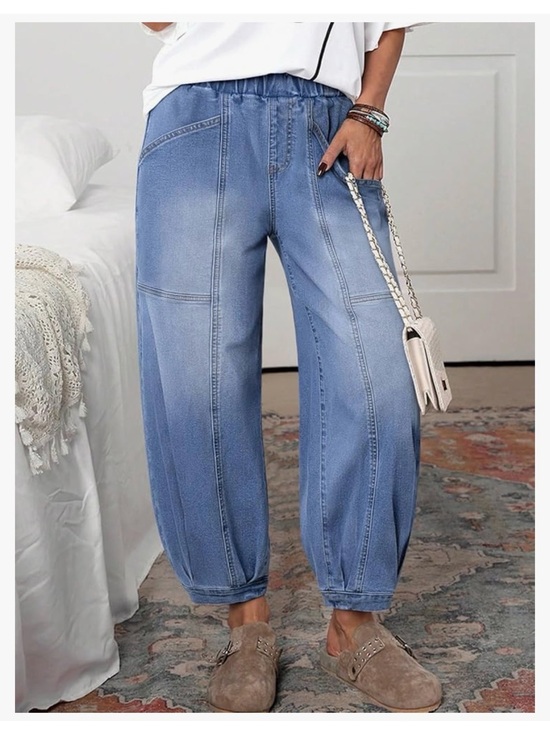 Denim - Casual Elastic Waist Blue Women's Jeans